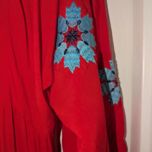Umgee Red Dress with Blue Embroidery - Picture 6 of 7